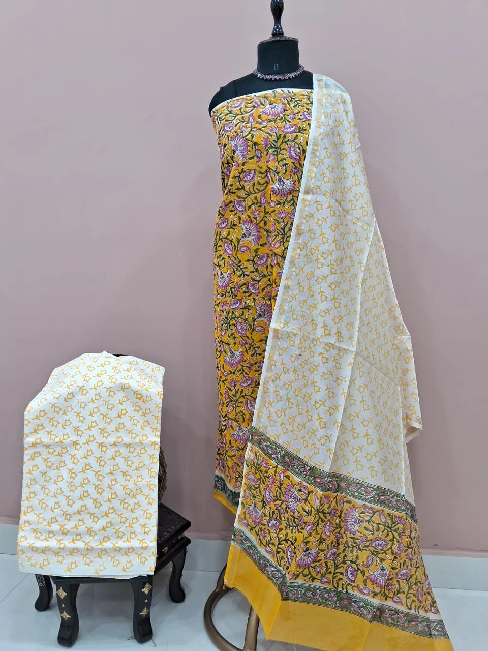 Bright Yellow Chanderi Dress Material 