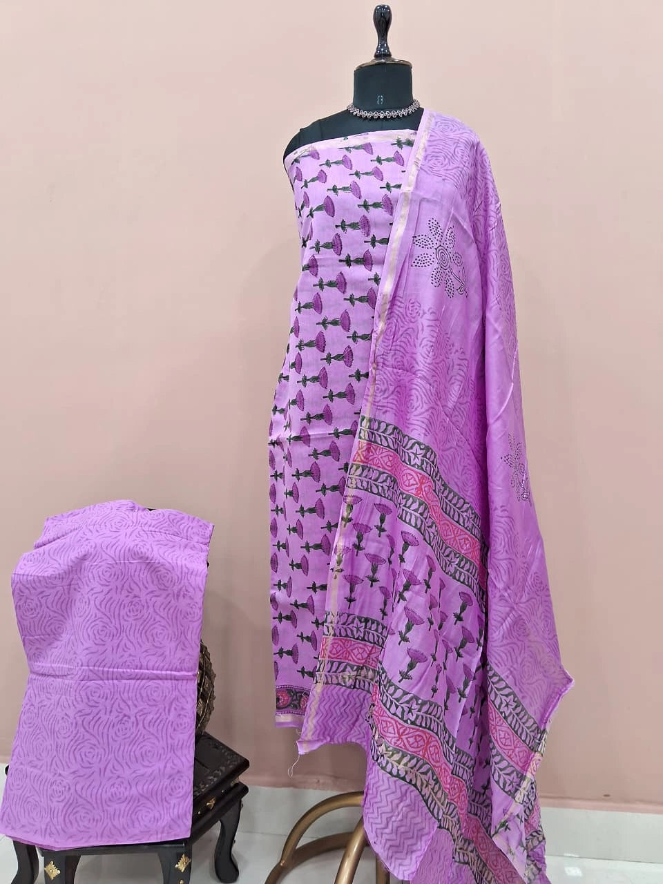 Lavender Chanderi Dress Material 