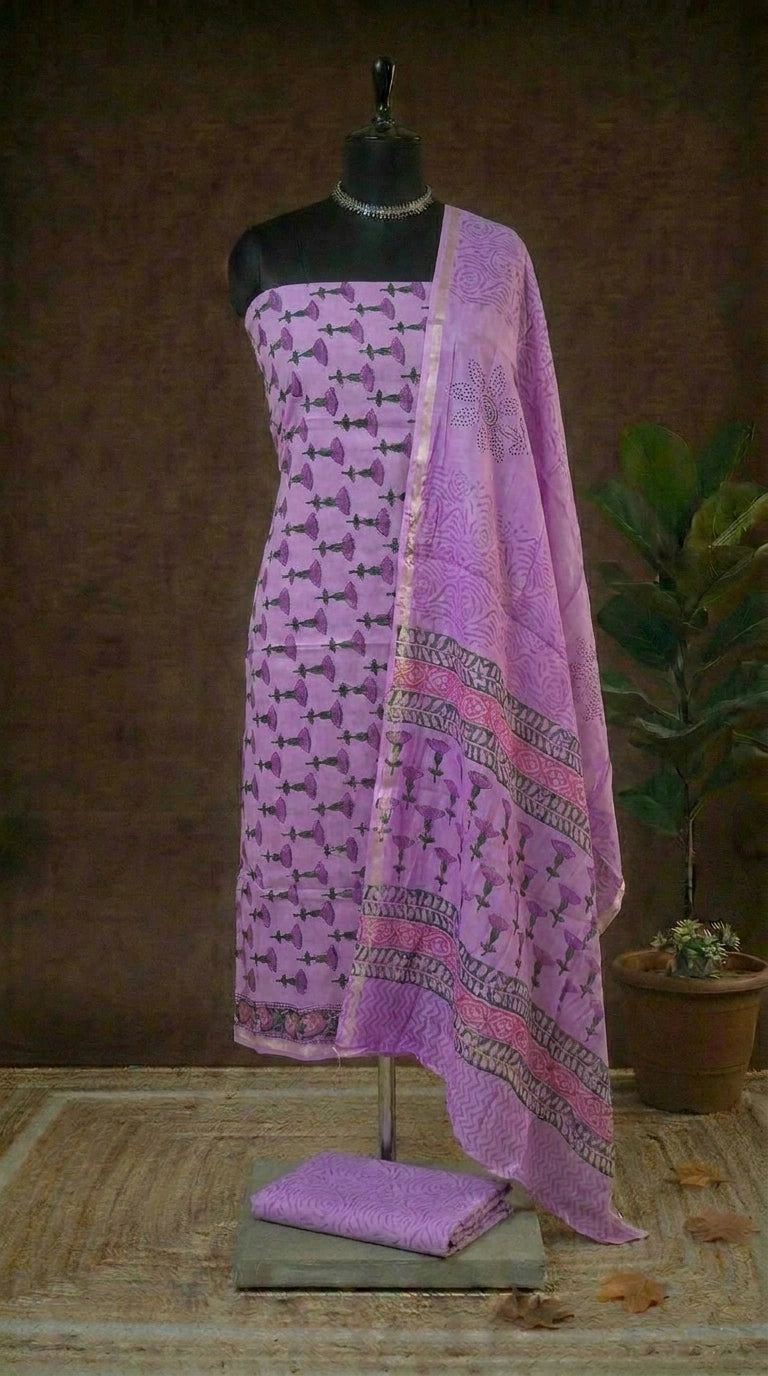 Lavender Chanderi Dress Material