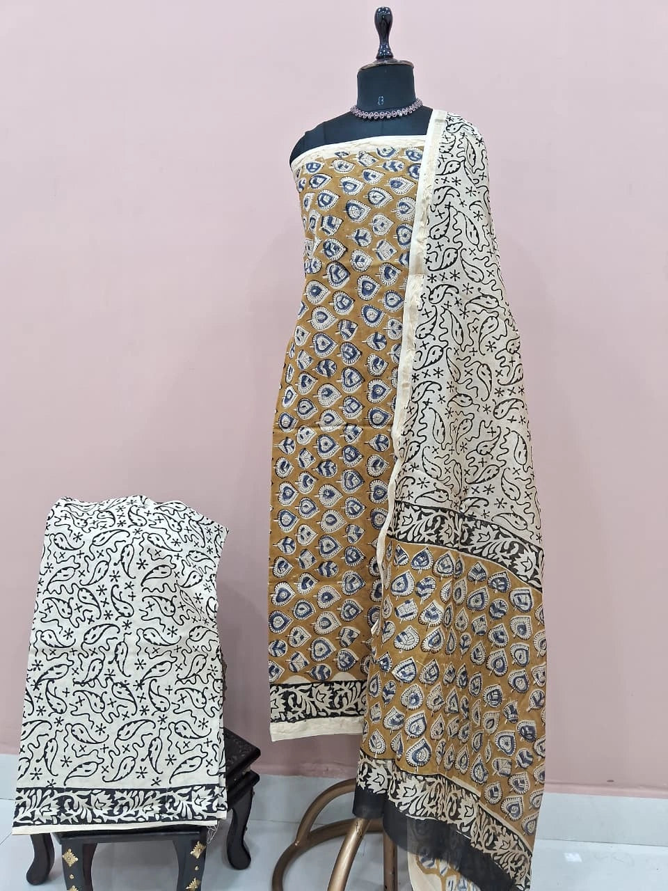 Golden Brown Chanderi Dress Material 