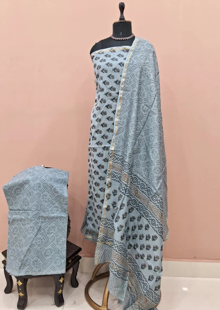 Slate Blue Chanderi Dress Material 