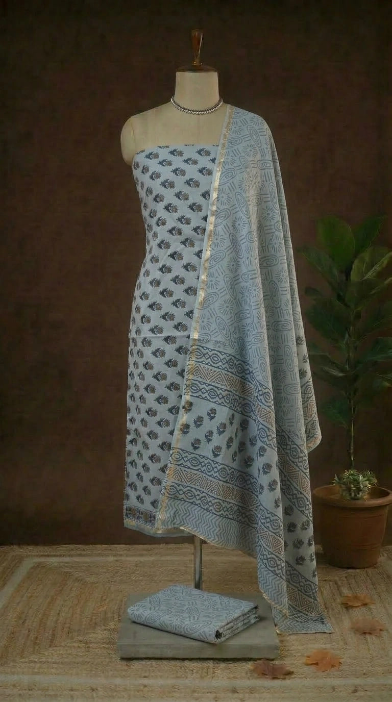 Slate Blue Chanderi Dress Material