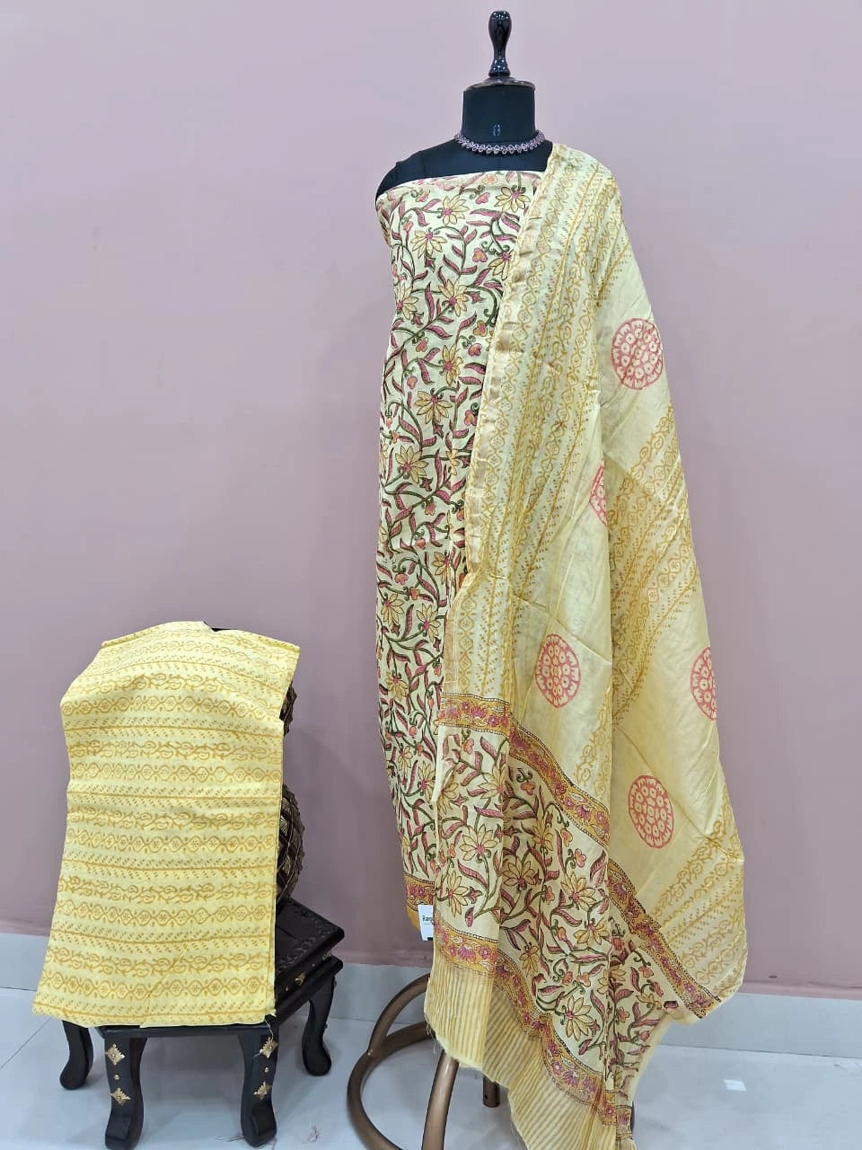 Yellow Shaded Chanderi Dress Material