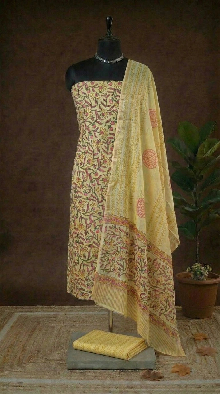 Yellow Shaded Chanderi Dress Material