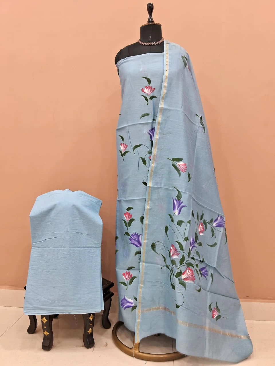 Slate Blue Chanderi Dress Material 
