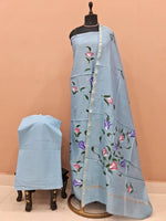Slate Blue Chanderi Dress Material 