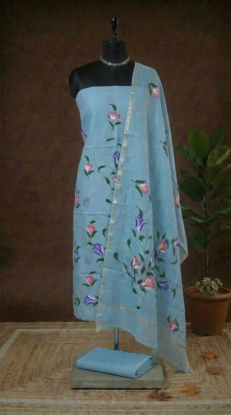 Slate Blue Chanderi Dress Material