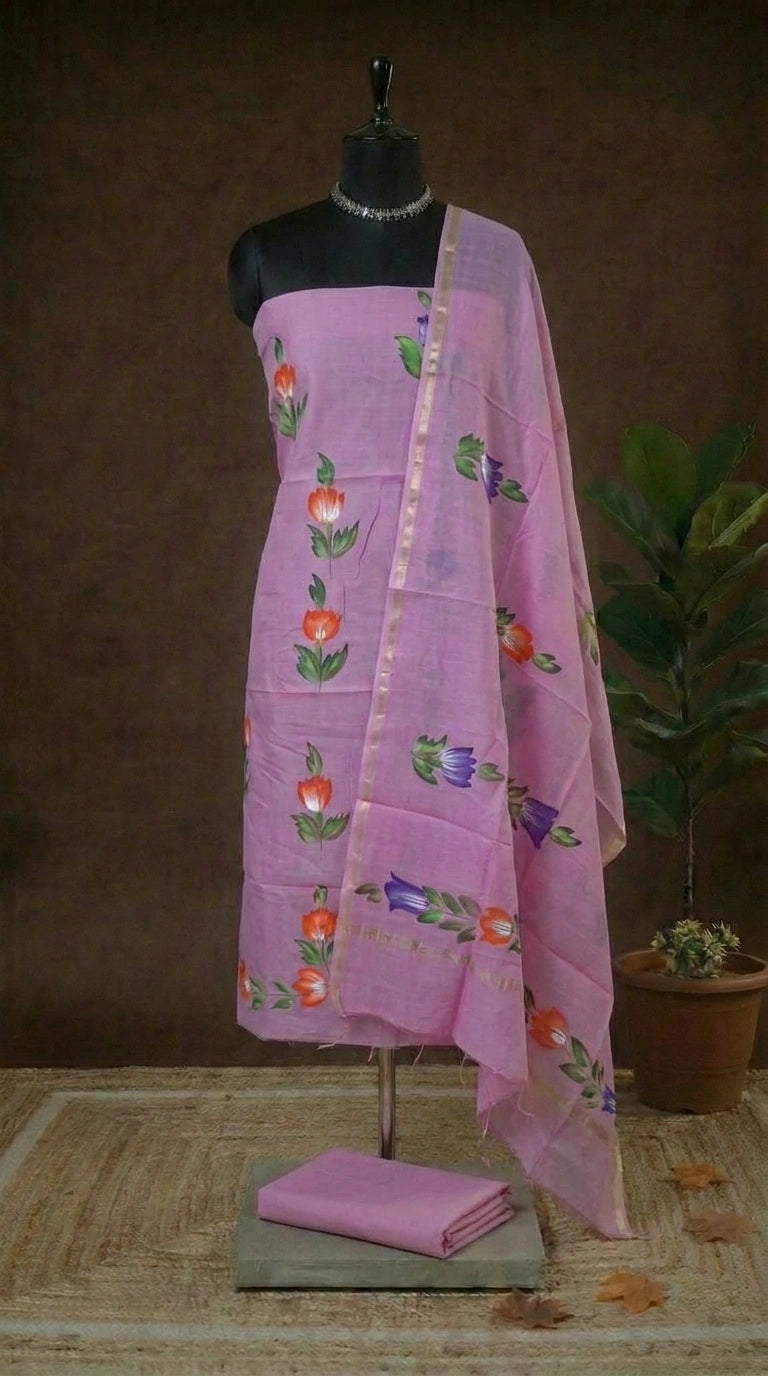 Rose Pink Chanderi Dress Material