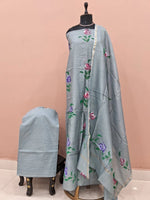 Pastel Grey Chanderi Dress Material 