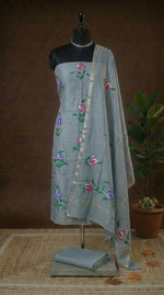 Pastel Grey Chanderi Dress Material