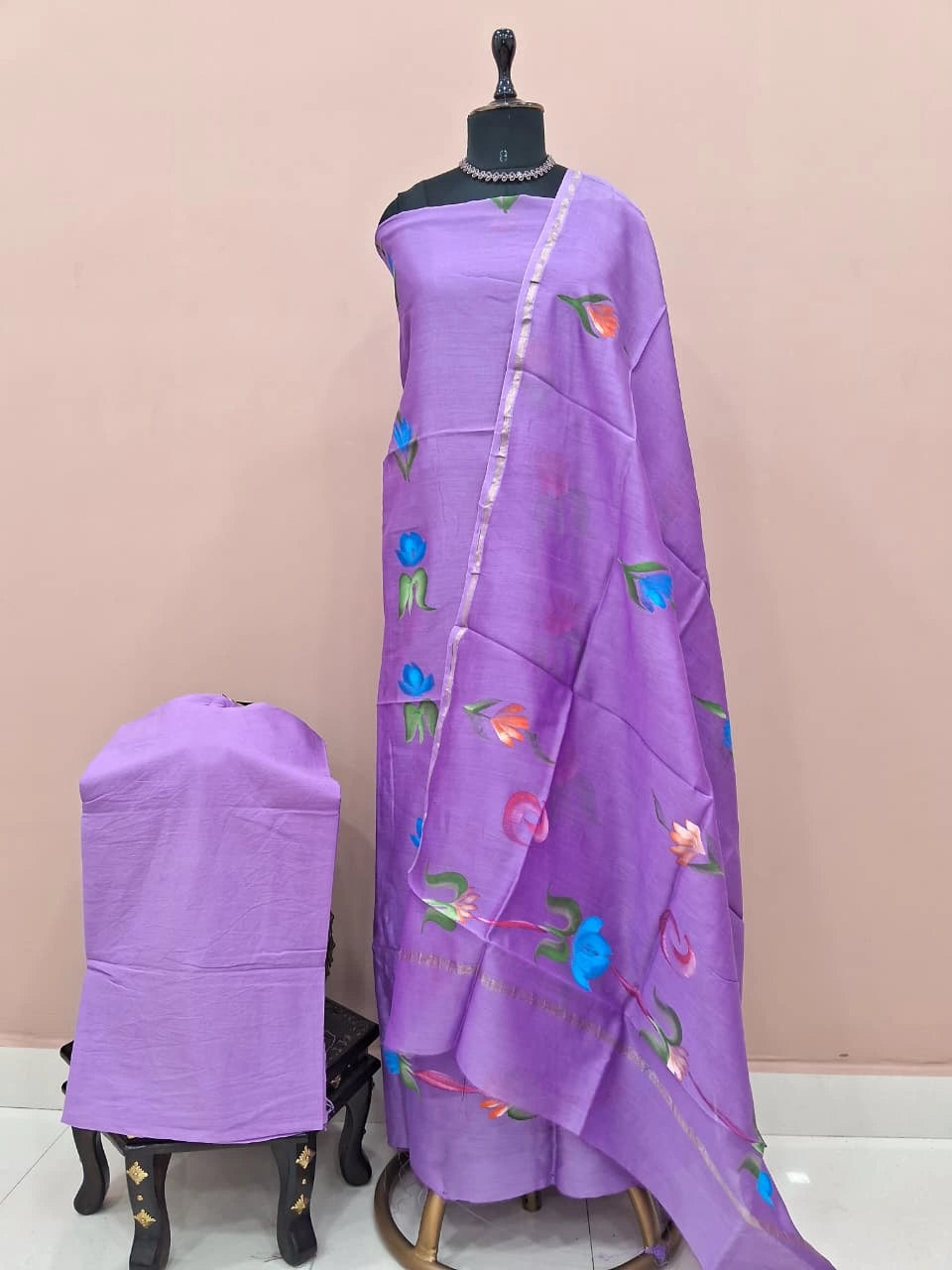 Violet Chanderi Dress Material 