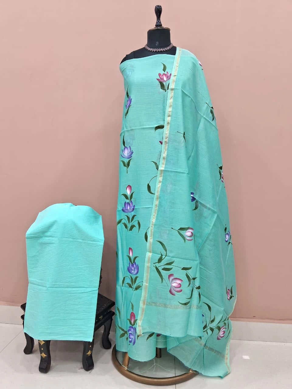 Mint Green Chandheri Dress Material 