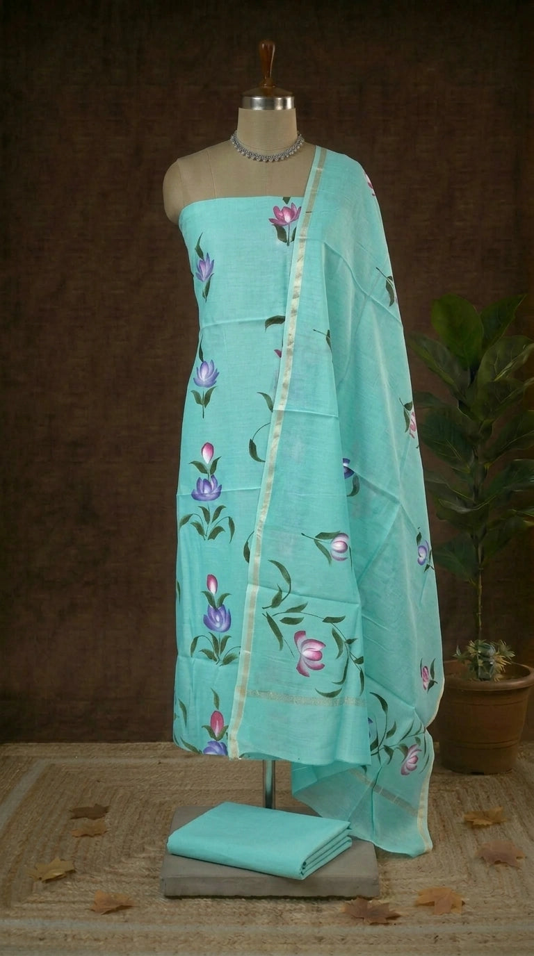 Mint Green Chandheri Dress Material 