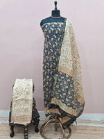 Blue and Black Chanderi Dress Material