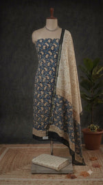 Blue and Black Chanderi Dress Material