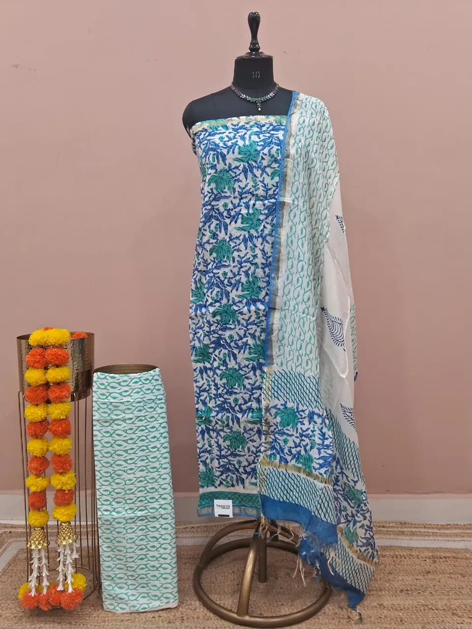 White Chanderi Dress Material 