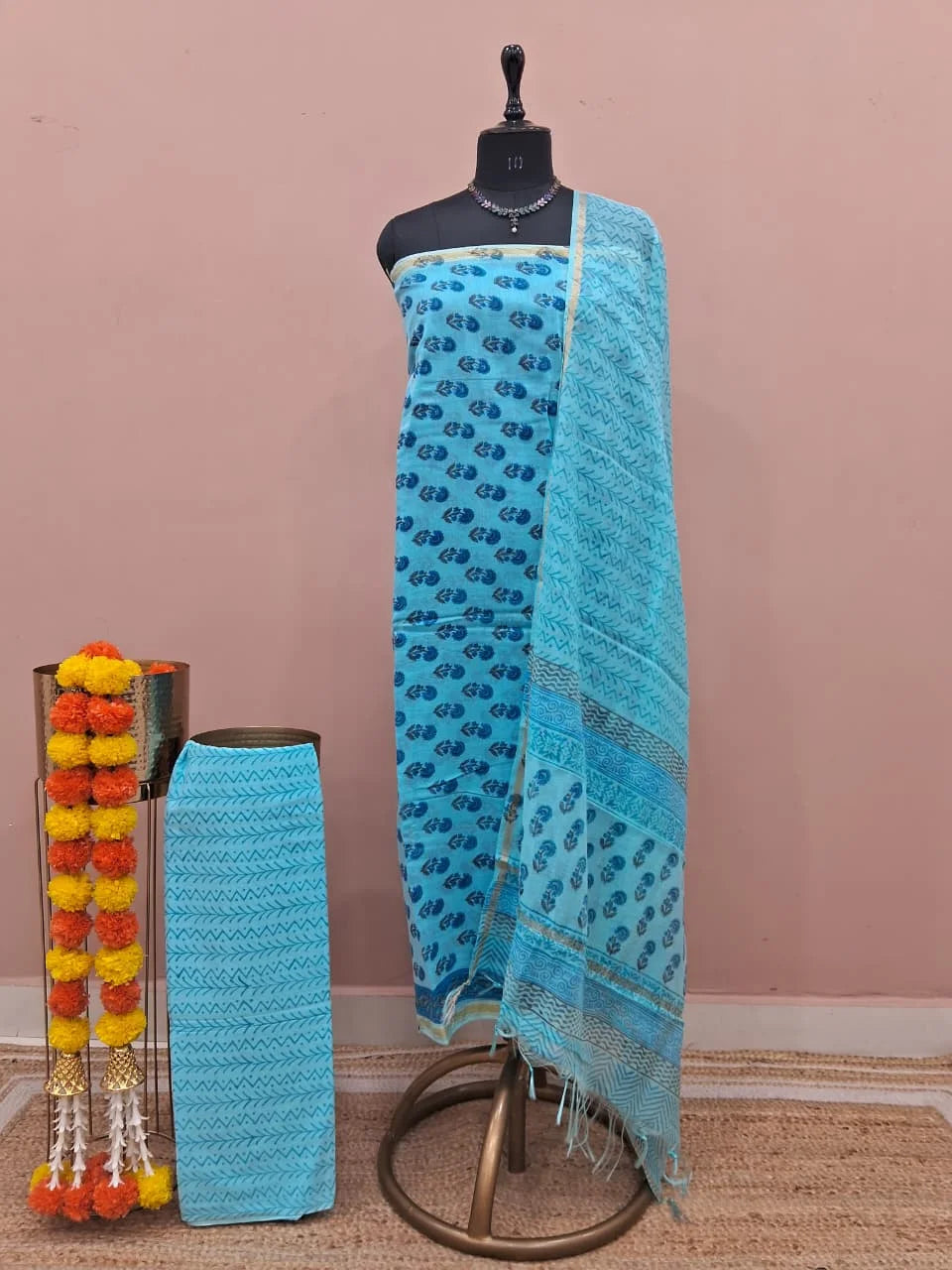 Aqua Blue Chanderi Dress Material