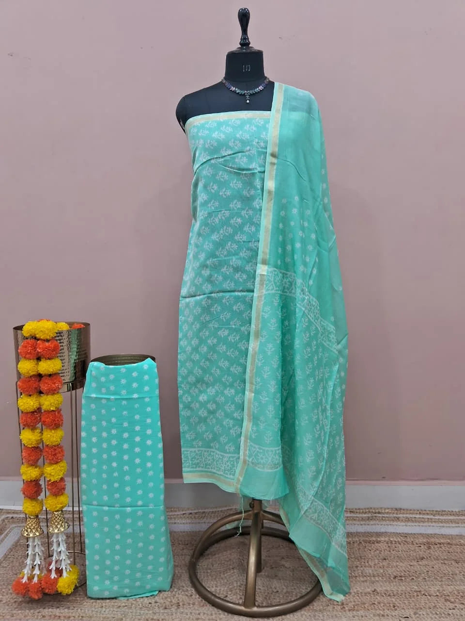 Sea Blue Chanderi Dress Material