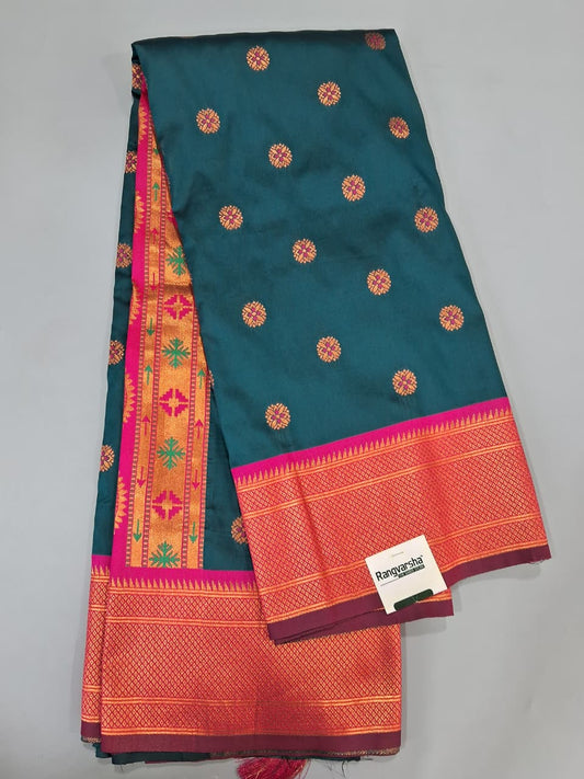 Dark Teal Blue Soft Silk Saree
