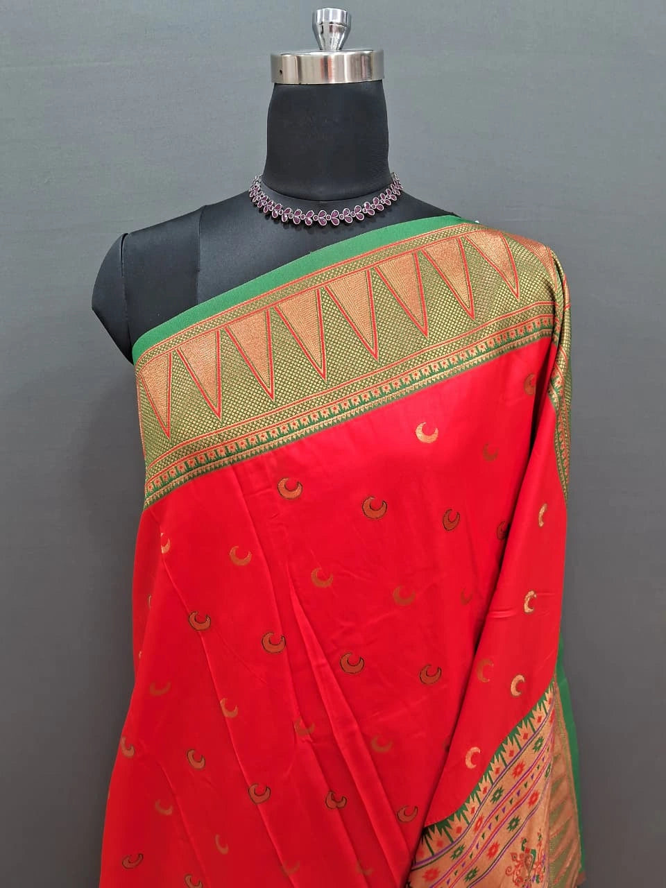 Candy Red Soft Silk Saree 1
