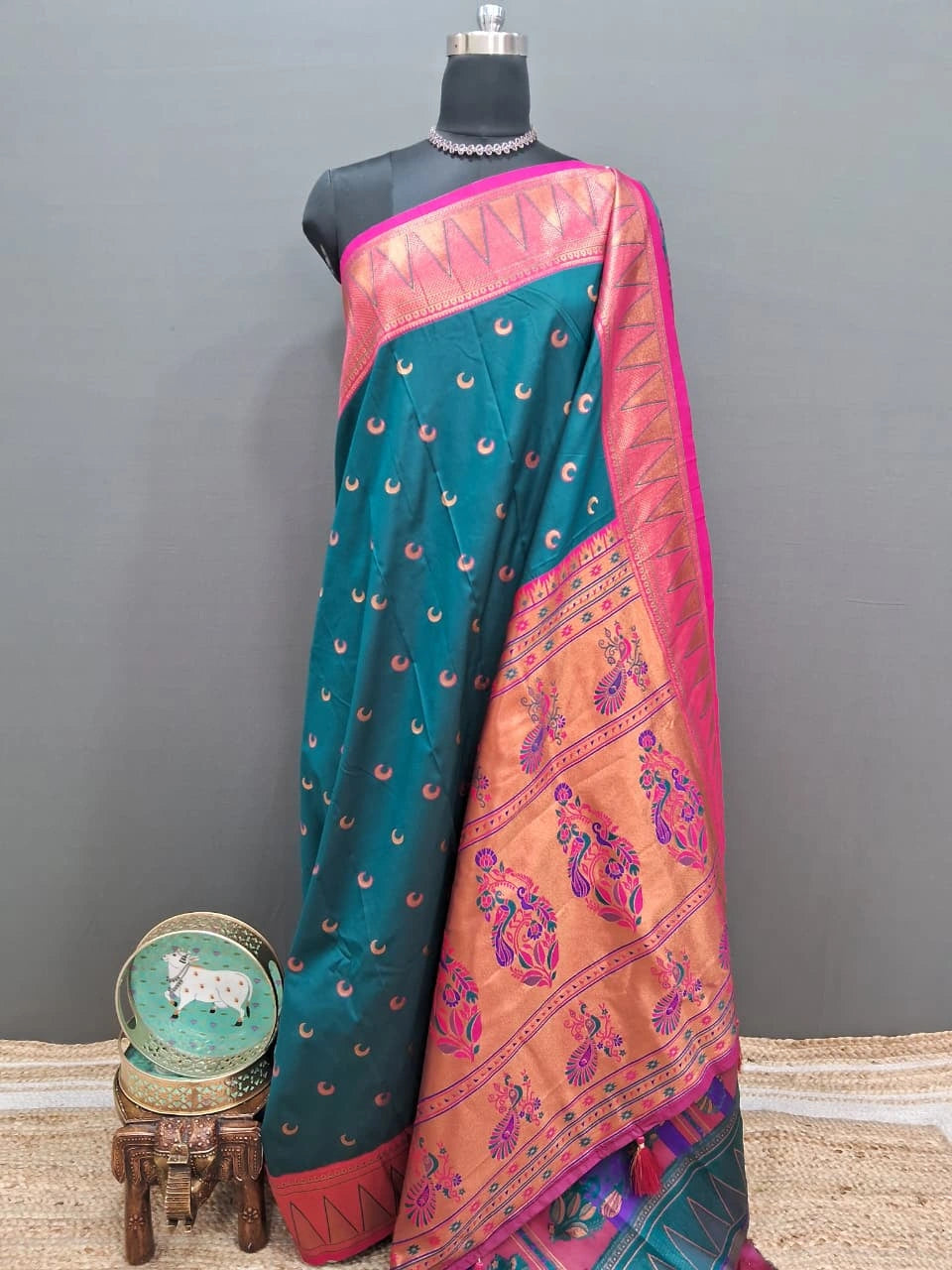 Dark Teal Blue Soft Silk Saree