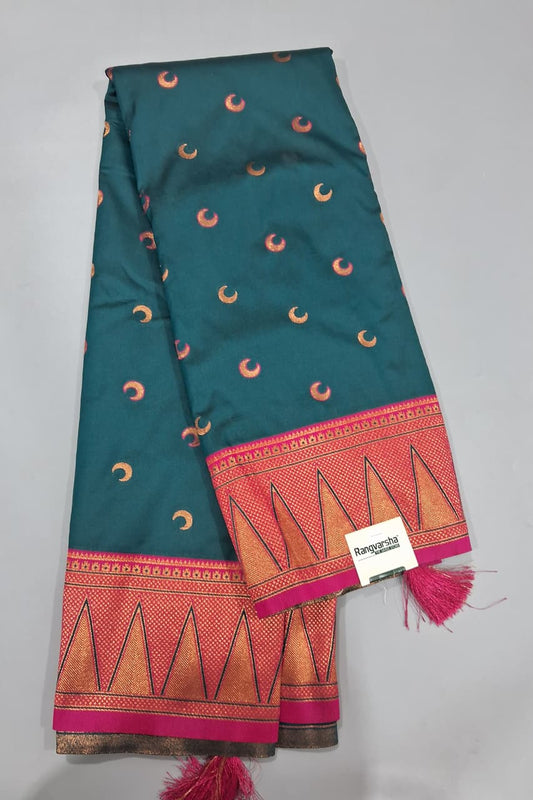 Dark Teal Blue Soft Silk Saree