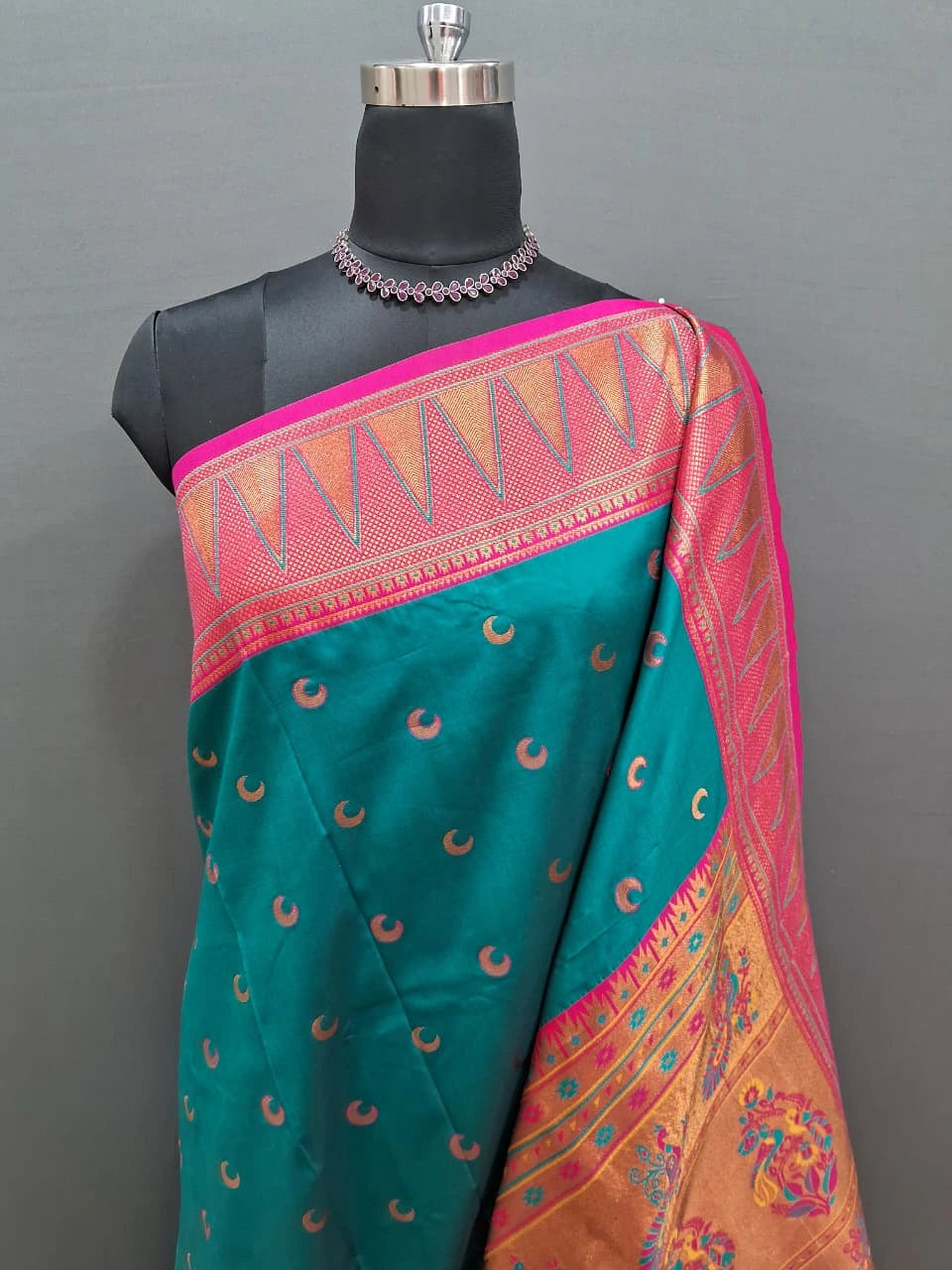 Peacock Blue Soft Silk Saree 1