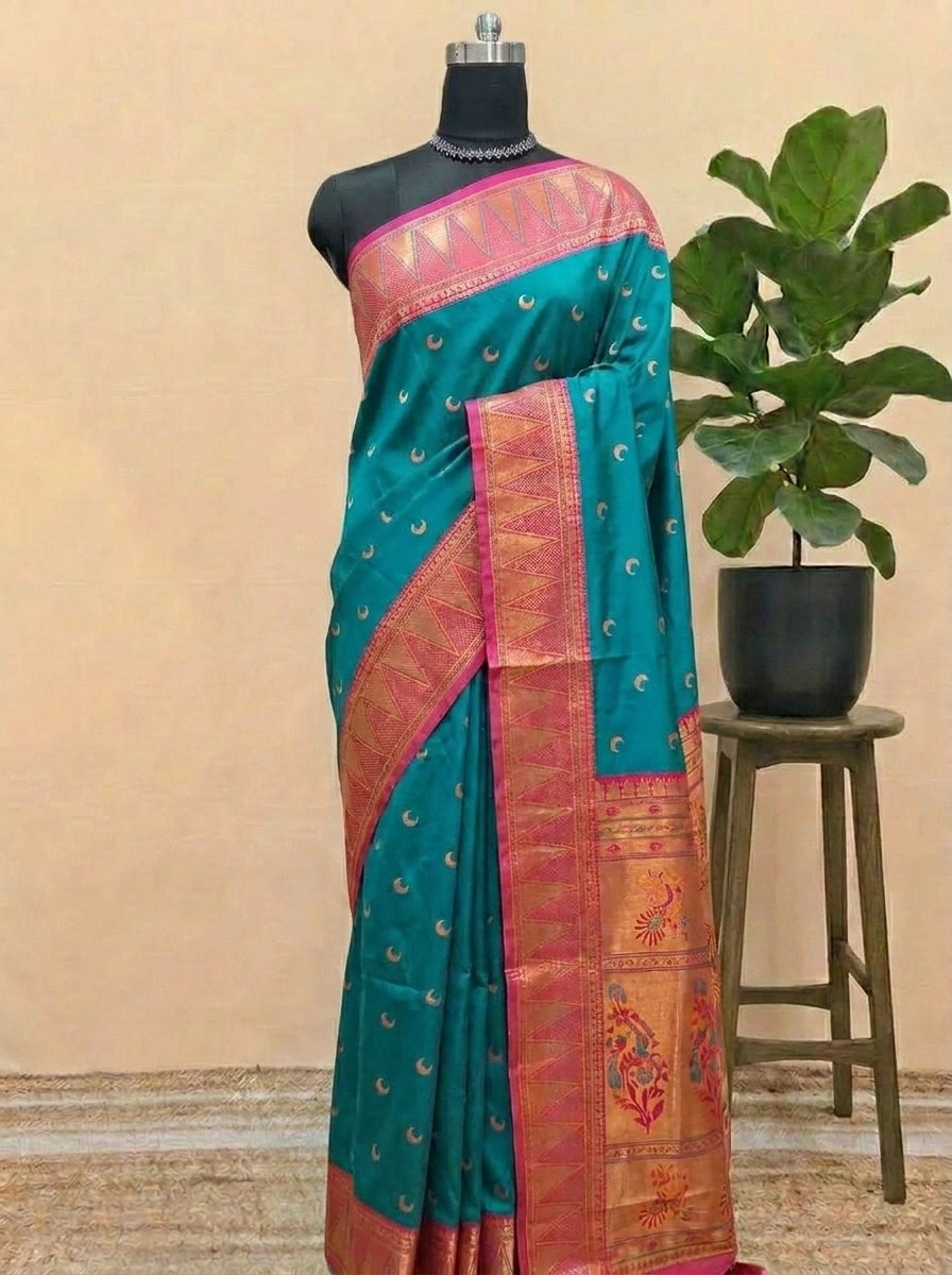 Peacock Blue Soft Silk Saree