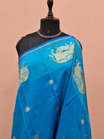 Caribbean blue soft silk saree 1