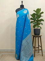 Caribbean blue soft silk saree 