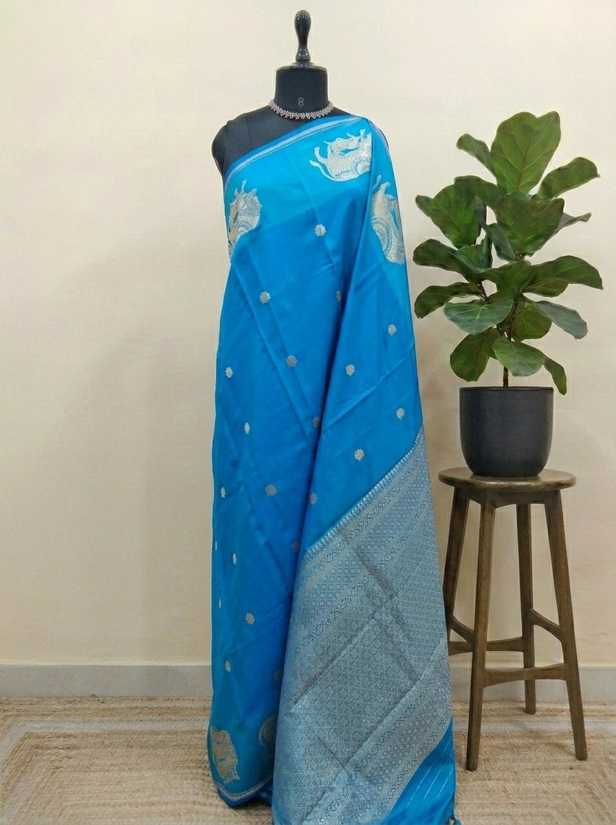 Caribbean blue soft silk saree 