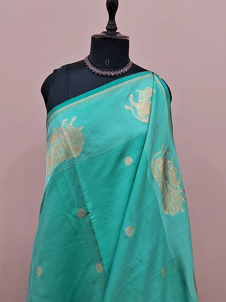 Sea blue soft silk saree 1