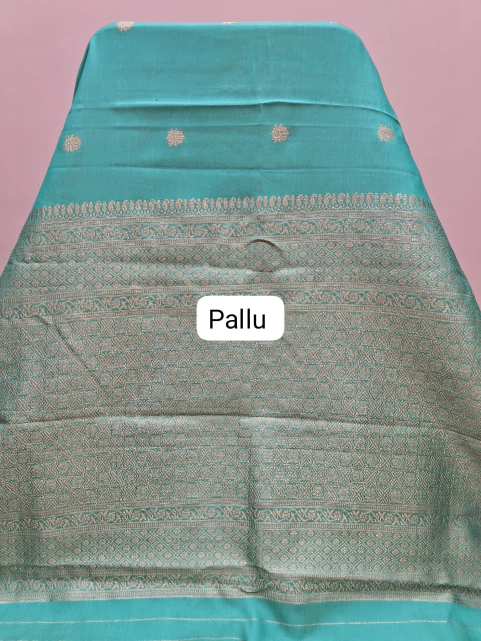 Sea blue soft silk saree pallu
