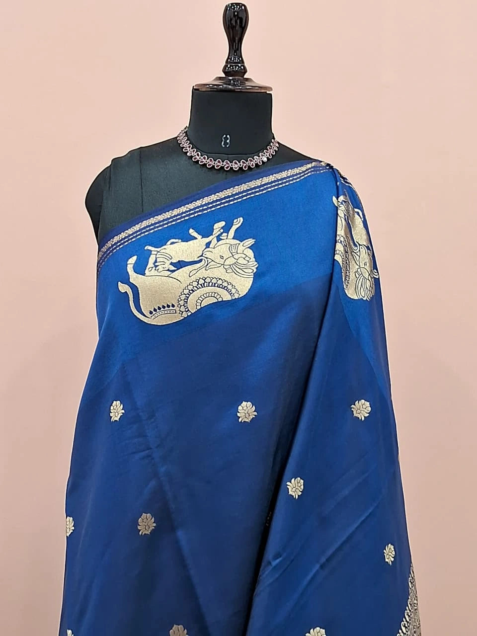 Navy blue soft silk saree 1