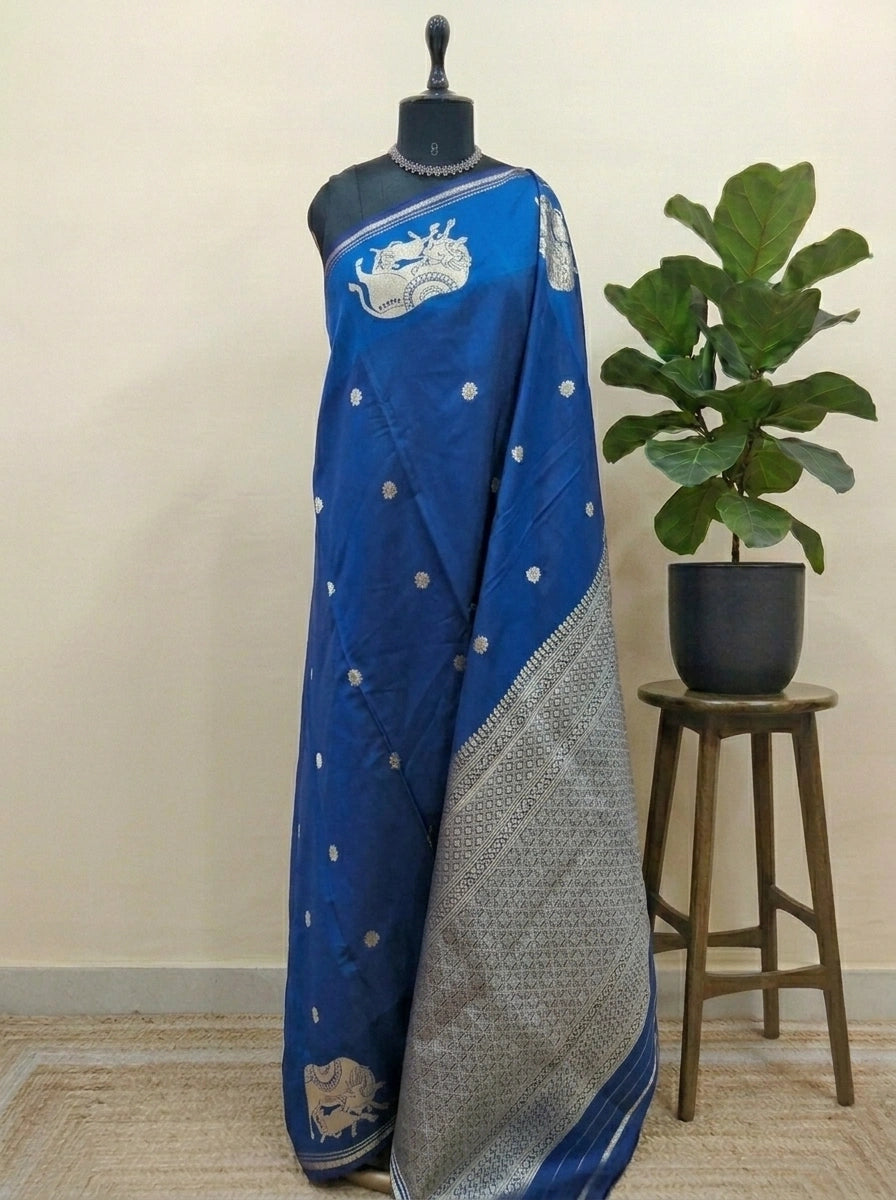 Navy blue soft silk saree