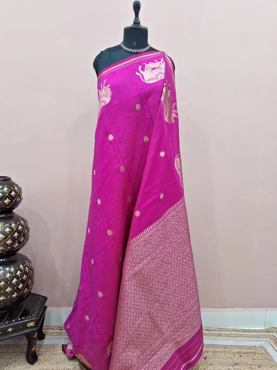 Pure Rani pink soft silk saree 