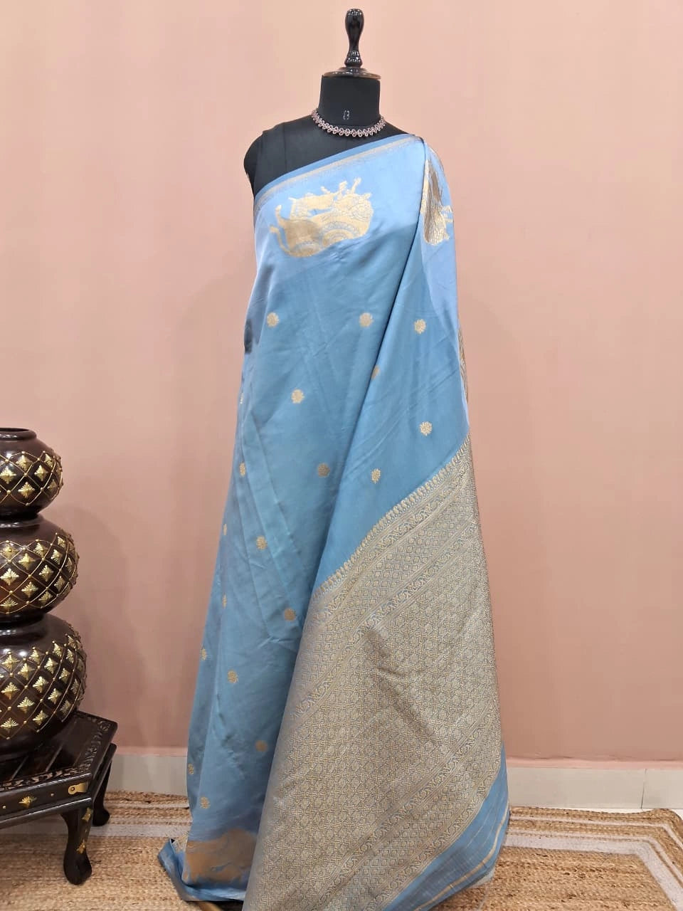 Baby blue soft silk saree 