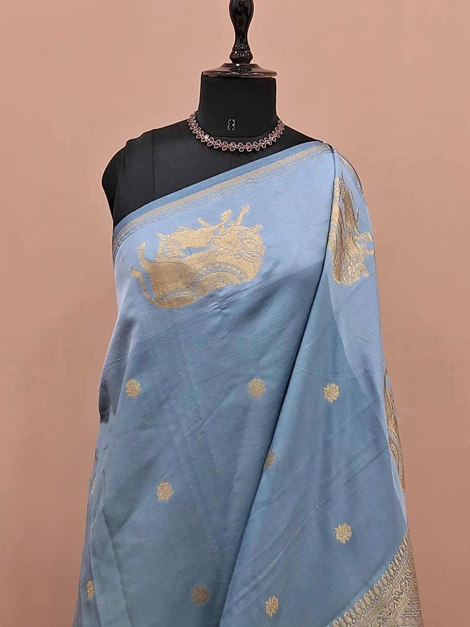Baby blue soft silk saree 1