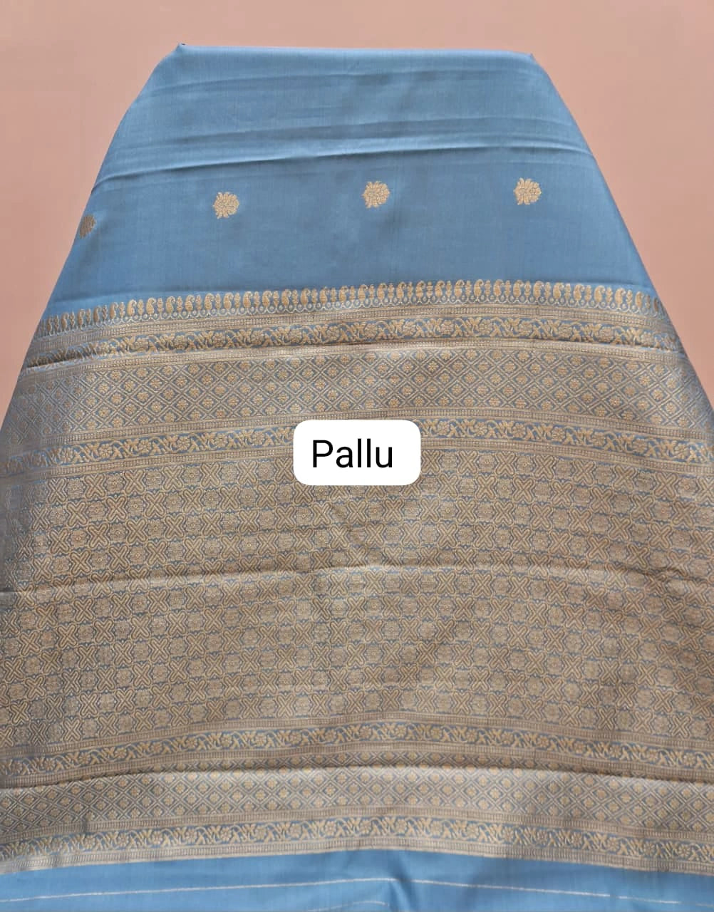 Baby blue soft silk saree pallu