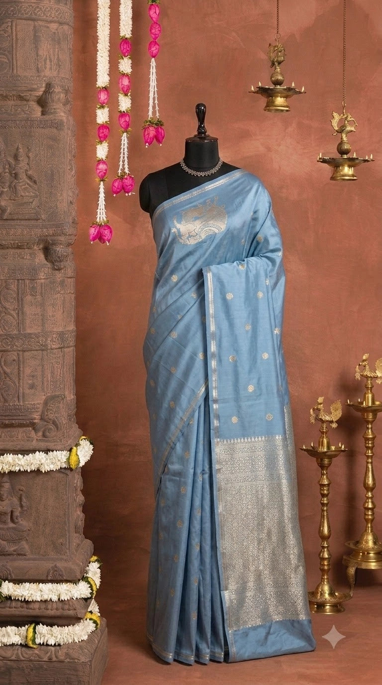 Baby blue soft silk saree 