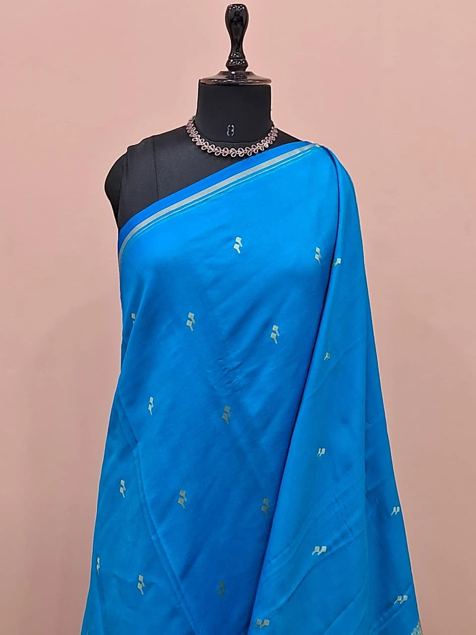 Caribbean blue soft silk saree 1