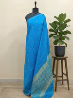 Caribbean blue soft silk saree 