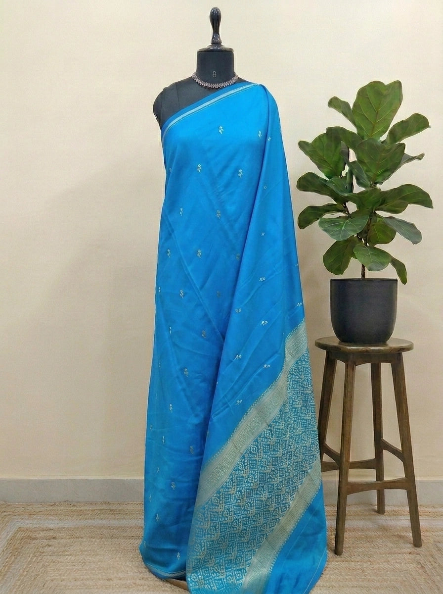 Caribbean blue soft silk saree 