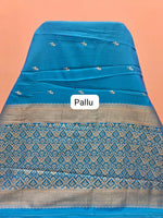 Caribbean blue soft silk saree pallu