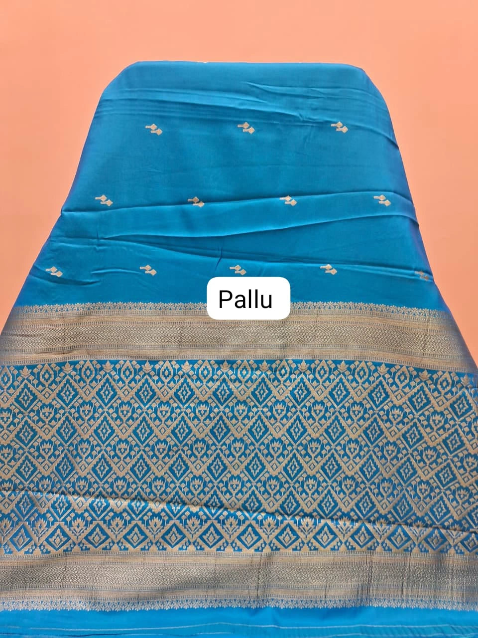 Caribbean blue soft silk saree pallu