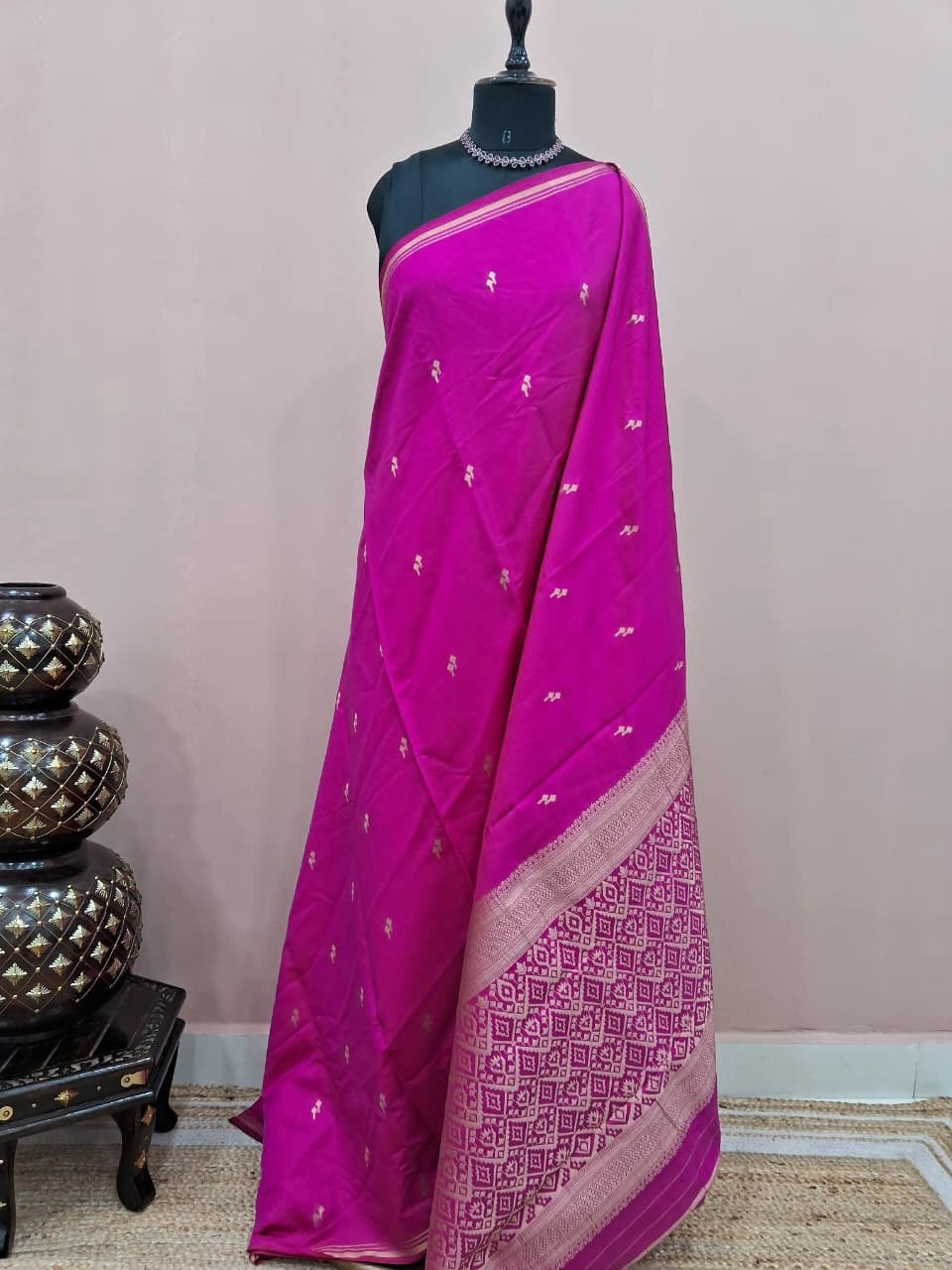 Rani pink soft silk saree 