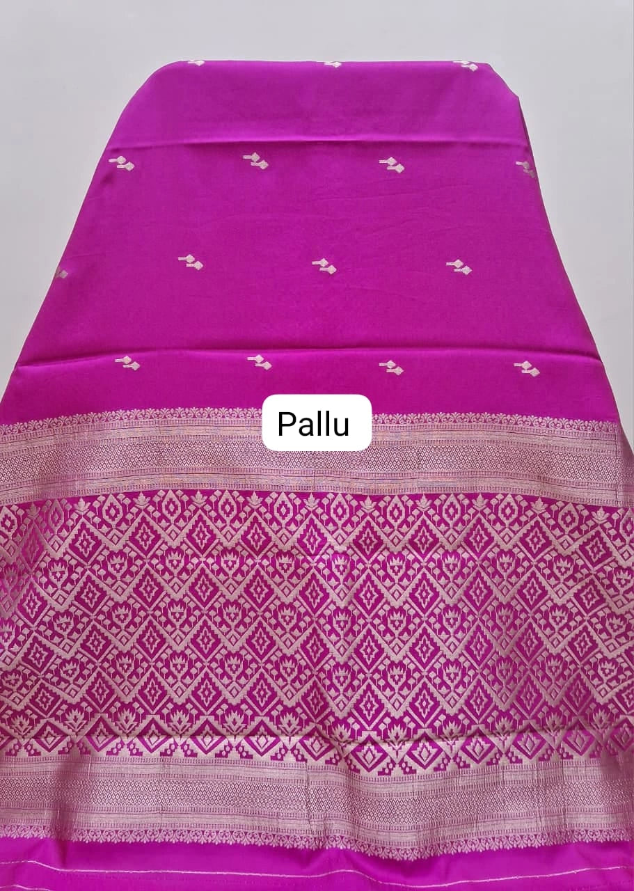 Rani pink soft silk saree pallu