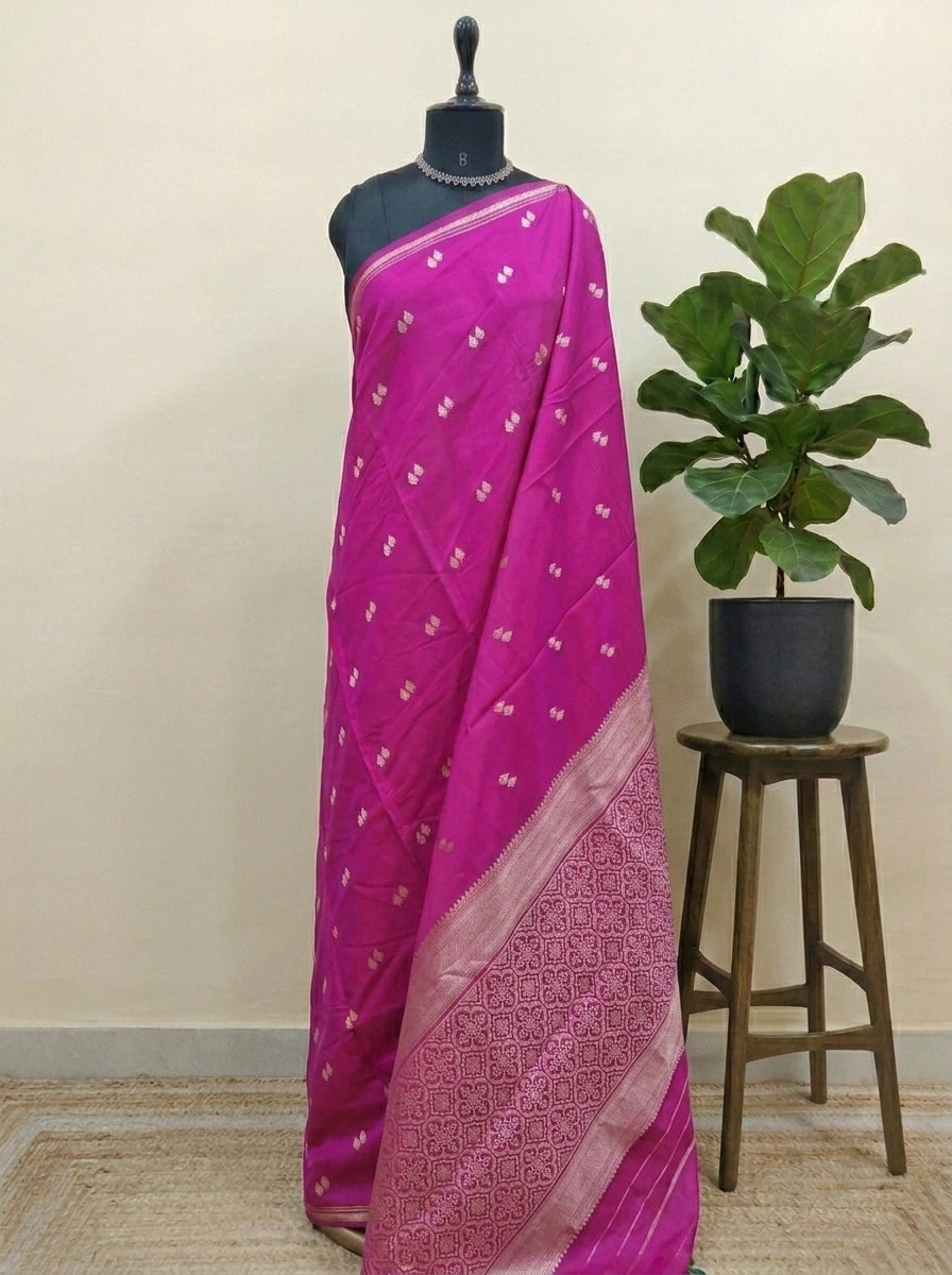Elegant Rani pink silk saree 