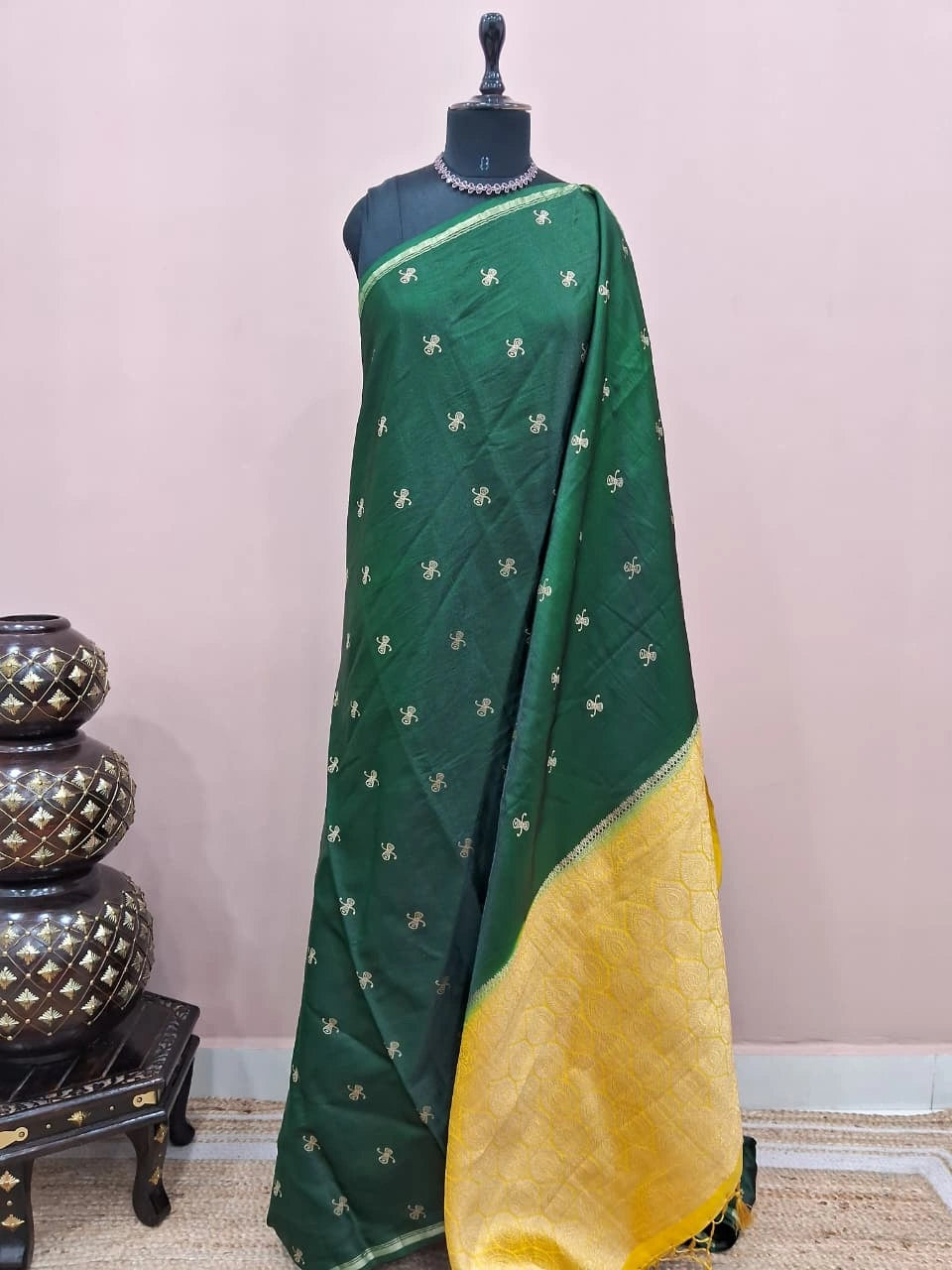 Bottle green soft silk saree 