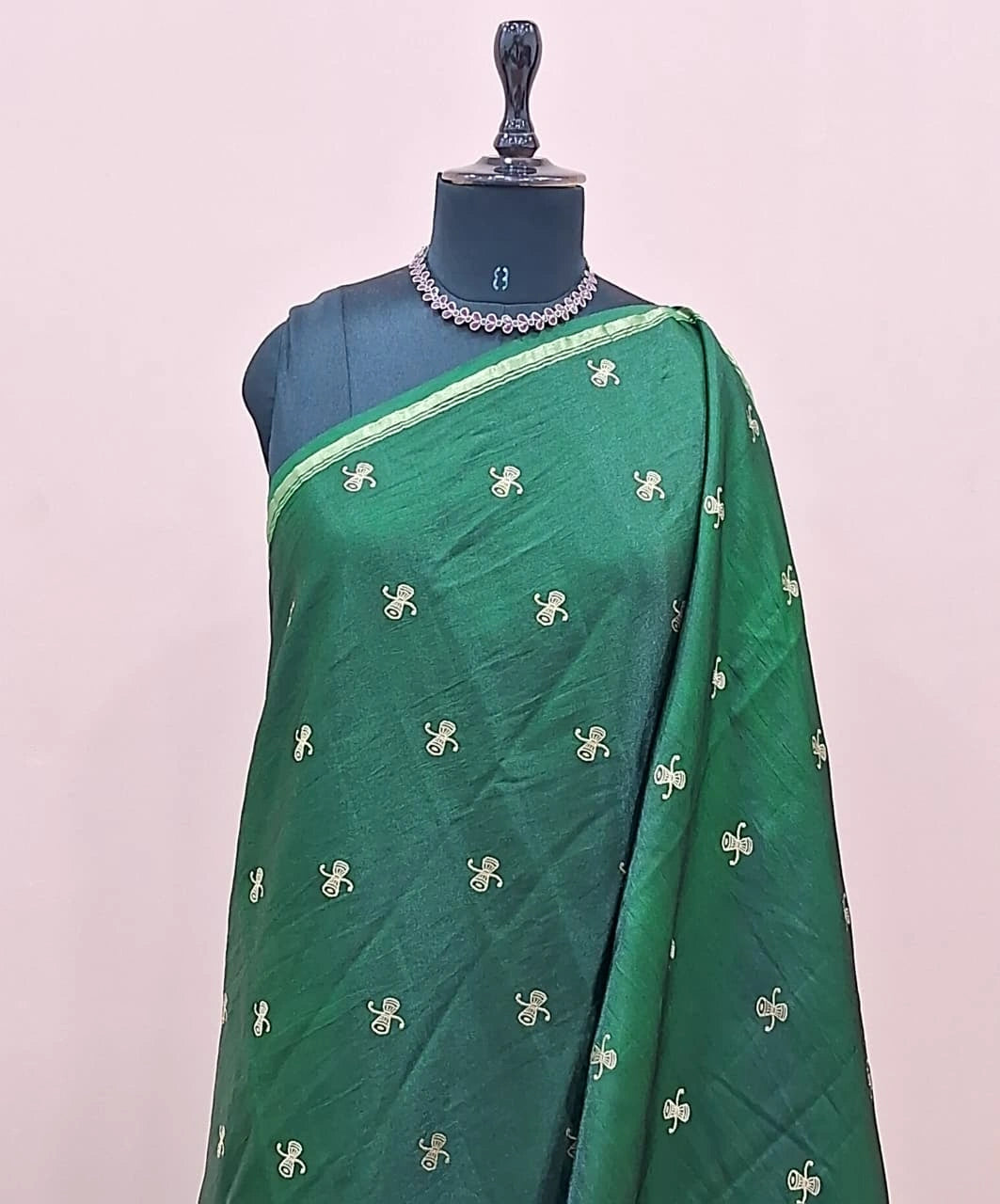 Bottle green soft silk saree 1